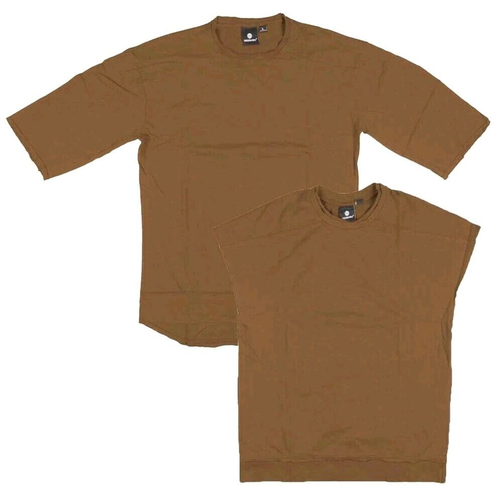Akademiks 2 Piece Set Men L Brown French Terry Shirt + Tee Cotton Streetwear NWT